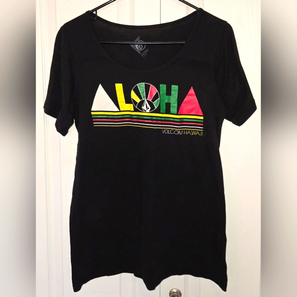 Volcom Black Aloha Short Sleeve Tee Large Womens